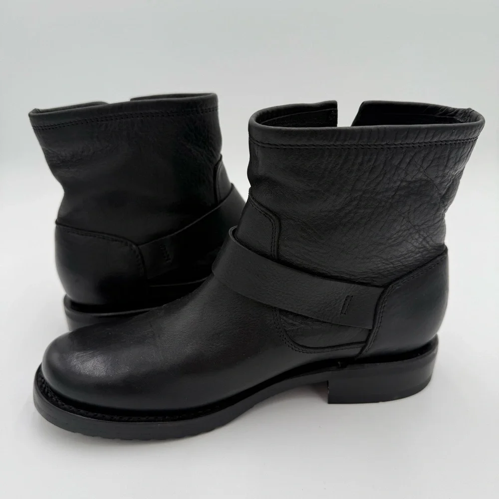 Frye Veronica Leather Moto Biker Ankle Boots Booties Buckle Black Size‎ 5.5 NWOT